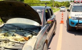 Carro pega fogo e Polícia Militar Rodoviária apreende 43 kg de cocaína em Corumbá